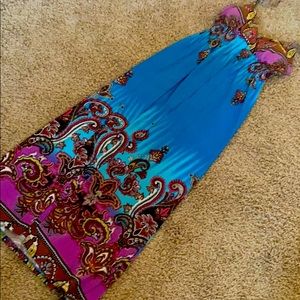 Spaghetti Strap Colorful Maxi Print Dress